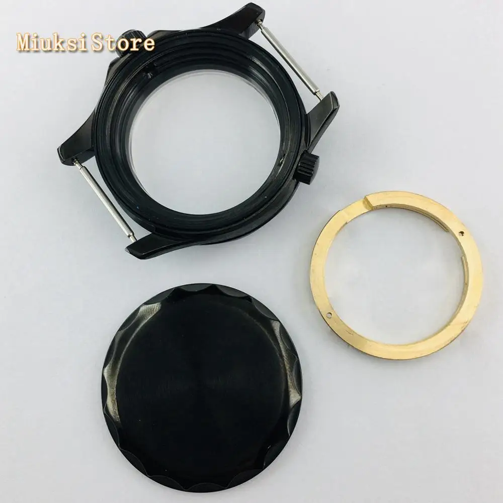 Parnis 41mm black PVD watch case sapphire glass ceramic bezel One-way rotation fit ETA 2836 MIYOTA 8215 821A automatic movement