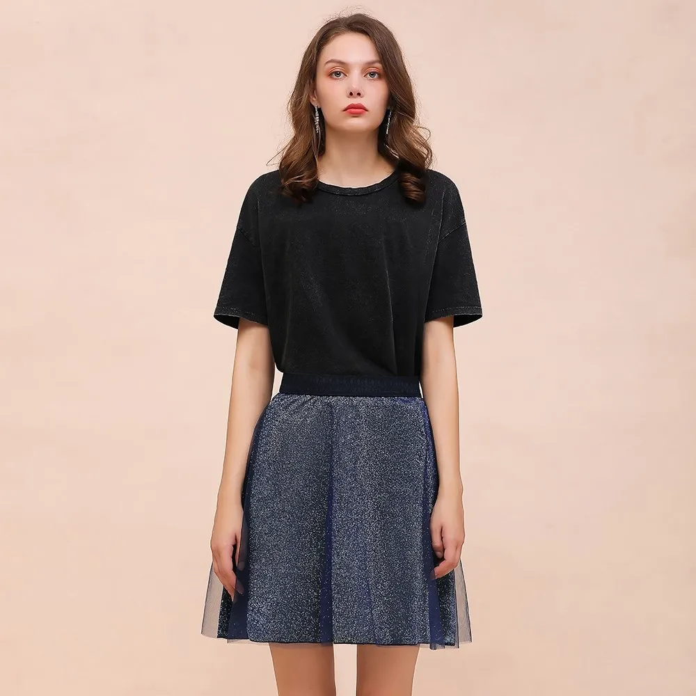 Faldas Mujer Moda, двухслойная короткая Юбка, Женская, из тюля, шикарная, темно-синяя, мини-Юбка выше колена, Юбка женска
