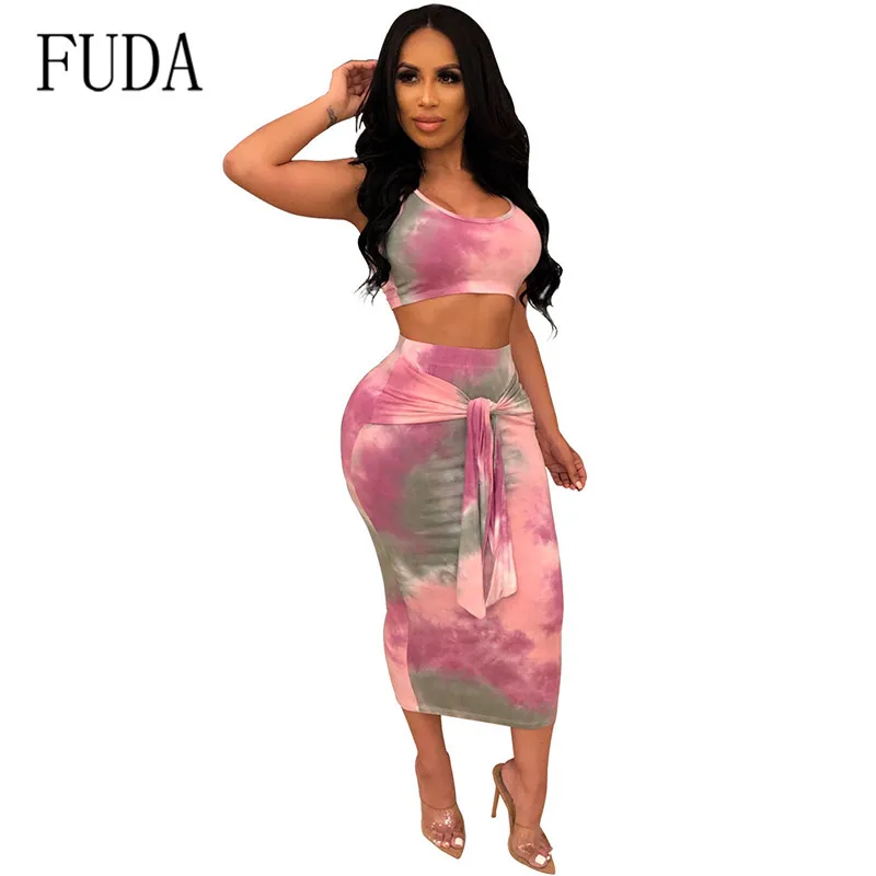 

FUDA Two Pieces Sets Maxi Long Bodycon Dress Women Elegant Sexy Dress Hollow Out Sleeveless Slim Party Dresses Ladies Club Wear