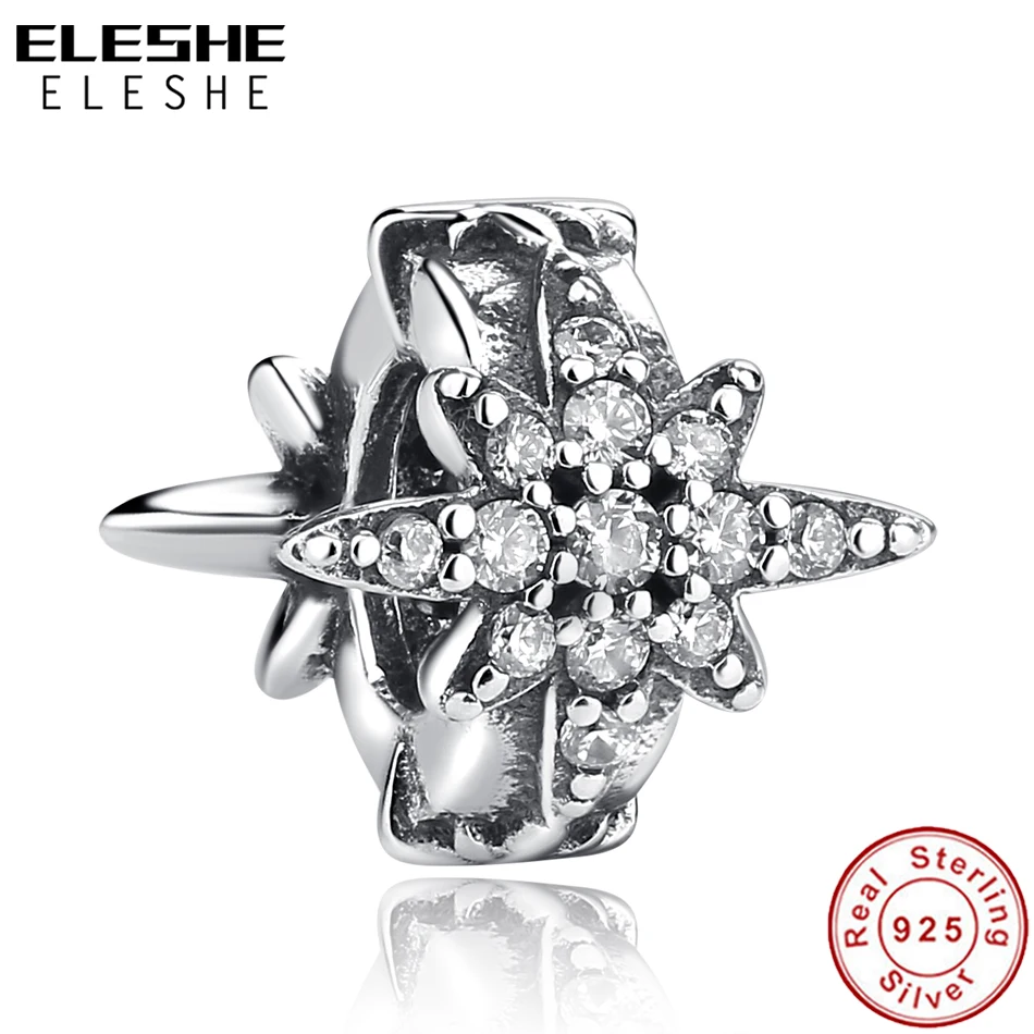 ELESHE 925 пробы Серебряный талисман с прозрачными CZ кристаллами Асимметричная звезда шарик Шарм Fit Pandora браслет ожерелье DIY ювелирные изделия