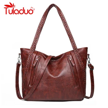 

Vintage Handbags For Women 2019 Female Leather Shoulder Bag High Quality Tote Weaving Bags Lady Shoulder Bags sac a main femme