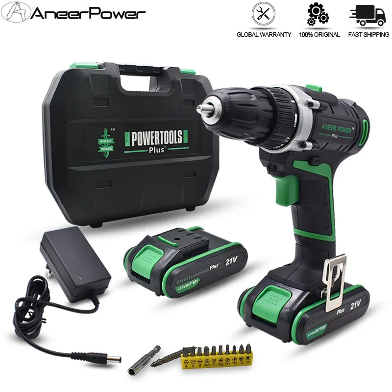 

21V Plus Cordless Drill Electric Drill 2 Batteries Electric Screwdriver Power Tools Battery Mini Hand Drill Drilling Screwdriver