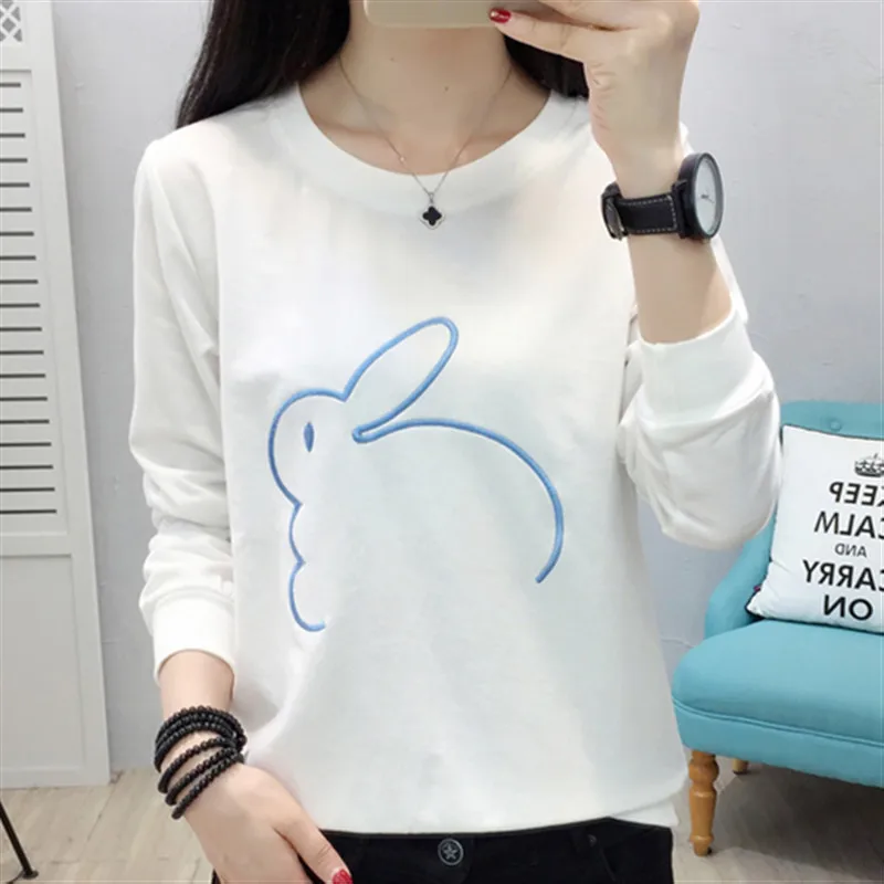

2019 New Fashion Autumn T Shirt Women Cotton T-shirts Loose O-Neck Long Sleeve Patchwork Tops Tee Shirt Casual Shirts Plus Size