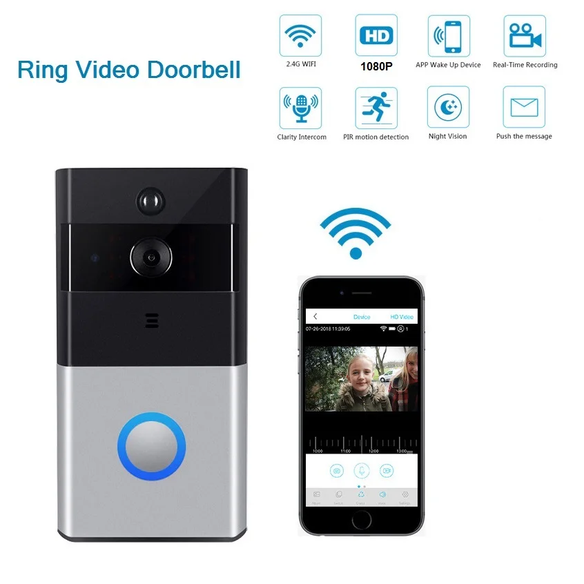 -Nuevo WIFI Ring Video Doorbell 1080P HD Video mejorado la detección de movimiento de fácil instalación de Video inalámbrico timbre
