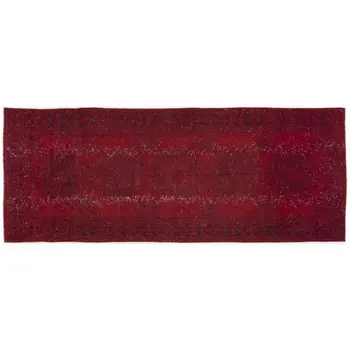 

Handmade Red Vintage Overdyed English Runner Rug 136x349 Cm-4'6''X11'5''