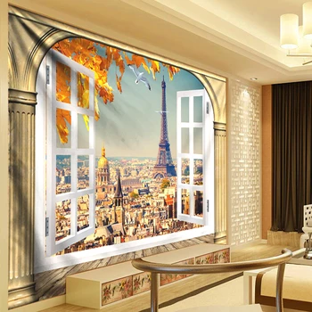 

Window Scenery Flowers Tapestry Living Room Paris Tower Wall Hanging Dorm Decor Wall Carpet tapisserie murale tissus gobelin New