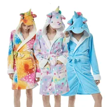 Халат кигуруми с единорогом, Пижама для взрослых, зимний фланелевый банный халат с животными, одежда для сна для женщин и мужчин, толстый теплый домашний халат с пандой