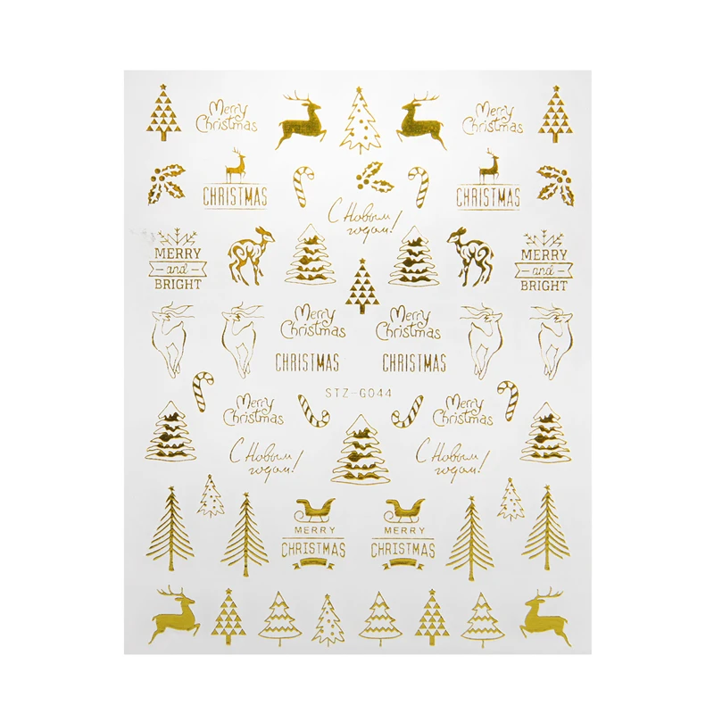 1 шт рождественские наклейки для дизайна ногтей, зимние снежинки, Санта, рождественская елка, колокольчик, переводные наклейки с водой, Слайдеры для украшения ногтей - Цвет: Gold - 044