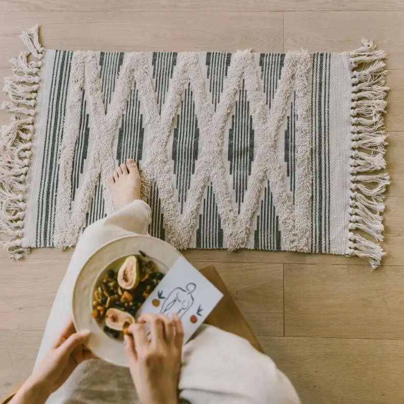 Геометрический ретро-ковер, хлопок, лен, диван, гостиная, спальня, ручная работа, кисточки, ковер, журнальный столик, дорожка, жаккардовые напольные ковры