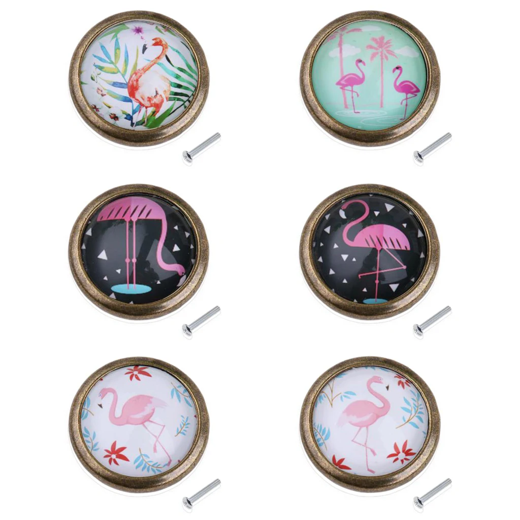 6 Piece/Set Chic Flamingo Design Handles Door Dresser Drawer Cabinet Cupboard Pull Knob for Home Decoration DIY, Mini