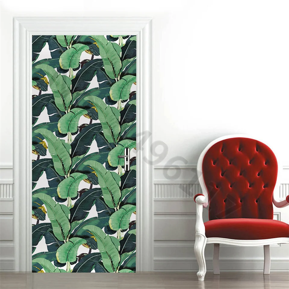 3D Green Palm Leaf Door Sticker, Papel