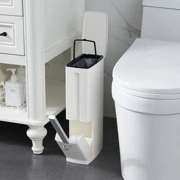 

Bathroom trash bucket Set Waste Bin Plastic with Toilet Brush Bathroom Dustbin Trash Cans Garbage Bucket Garbage Bag Dispenser