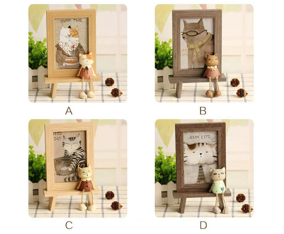 6 Inch Creative Japanese Wood Resin 3D Cartoon Cute Cat Photo Frame Cartoon Desktop Frames Home Decor for Livingroom Kids Gift