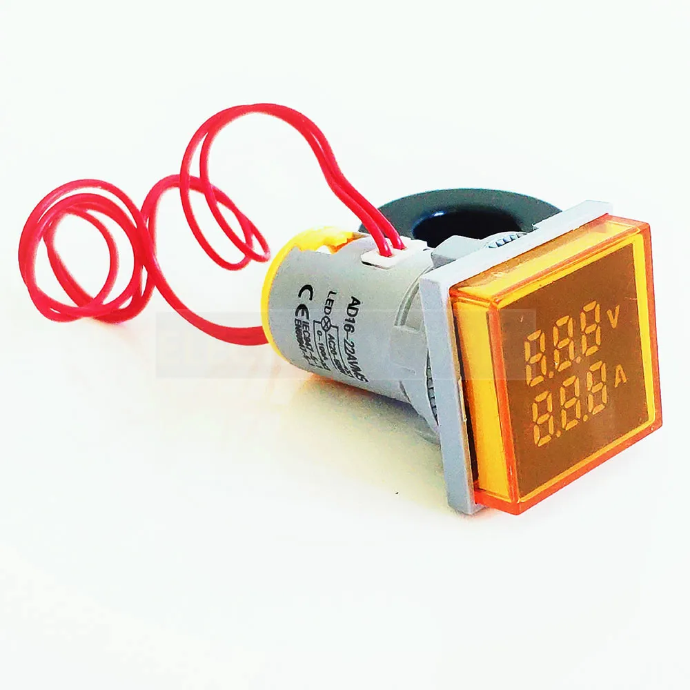 22 мм квадратный Измерительный диапазон тока переменного тока 20-500 в вольт 0-100А Вольтметр Амперметр Двойной индикатор напряжения цифровой сигнальный светильник - Цвет: Yellow
