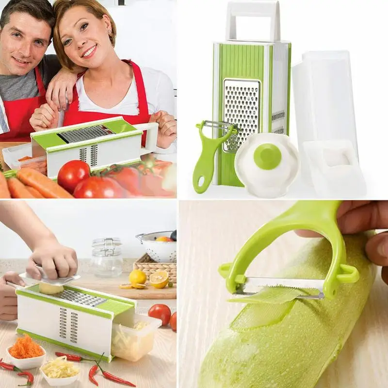 Многофункциональная терка для кухни пять в одном, четырехсторонняя квадратная строгальная Овощечистка для картофеля, ручной измельчитель для продуктов, инструмент для хранения