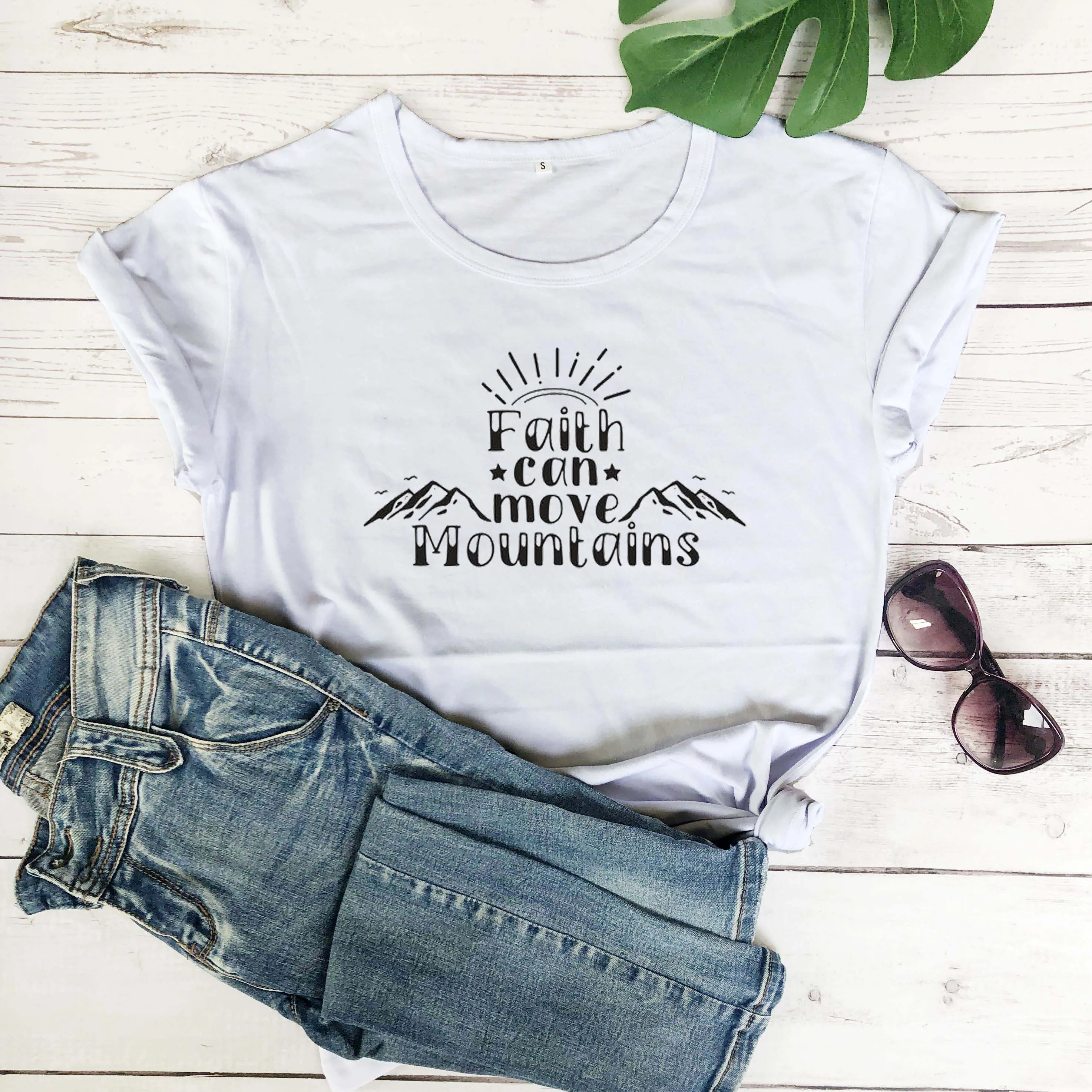 Faith can move the gorgees Женская мода Графический христианская Библейская крещение религия Цитата Футболка Винтаж tumblr футболки Топ с девизом - Цвет: White - black txt