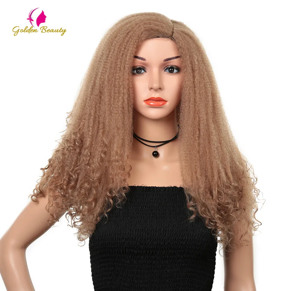 Золотой красота 22 дюйма длинные афро кудрявый парик Черные омбры коричневый синтетические волосы косплей парики слоеные яки парик для африканских женщин
