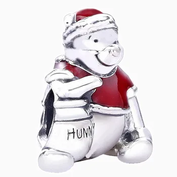

Original Red Enamel Winnie the Pooh Hunny Pot Christmas Beads Fit 925 Sterling Silver Charm Pandora Bracelet Bangle DIY Jewelry