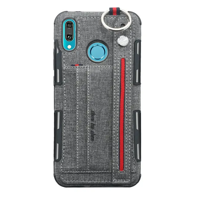Серый Для huawei Y6 чехол металлическое кольцо карточка из ткани слот Funda huawei Y6 Prime Чехол держатель телефона для huawei Y6 чехол Y6Prime - Цвет: Серый