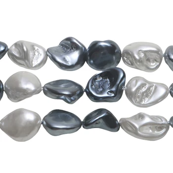 

11-14mm Grey and white Colors Odd-Shaped Shell Pearl Diy Jewelry Making Baroque imitation pearl Beads Strand 15.7 inch