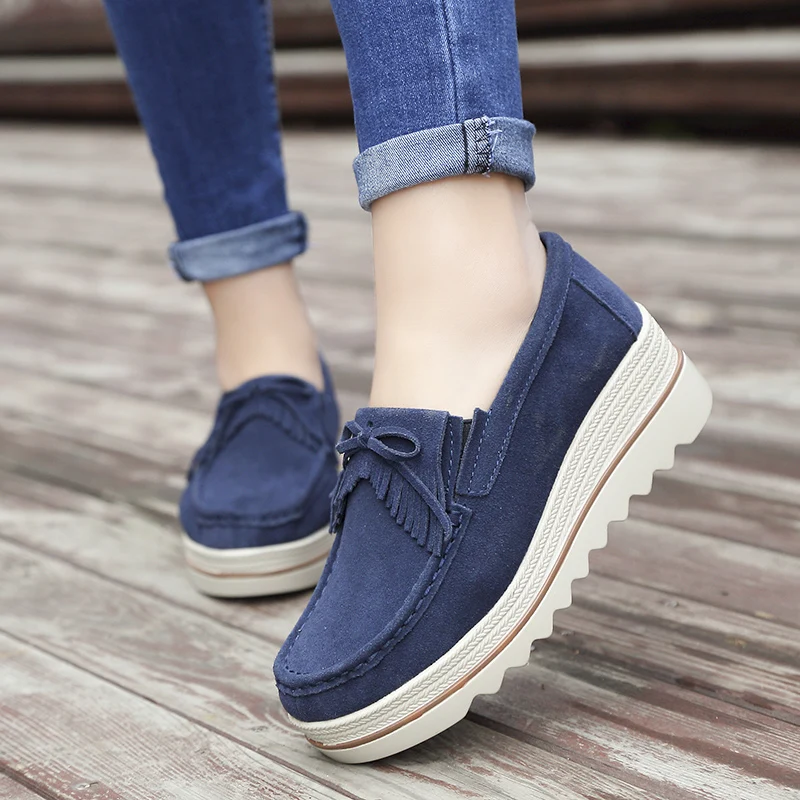 2024 Spring Women Flats Shoes Platform Sneakers Slip On Flats Leather Suede Ladies Loafers Casual Shoes Women loafers shoes