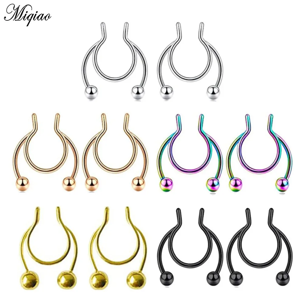 

Miqiao 2pc Human Body Piercing C-shaped Antlers Stainless Steel Nose Ring Nose Nails Fake Nose Ring Jewelry for Women and Men