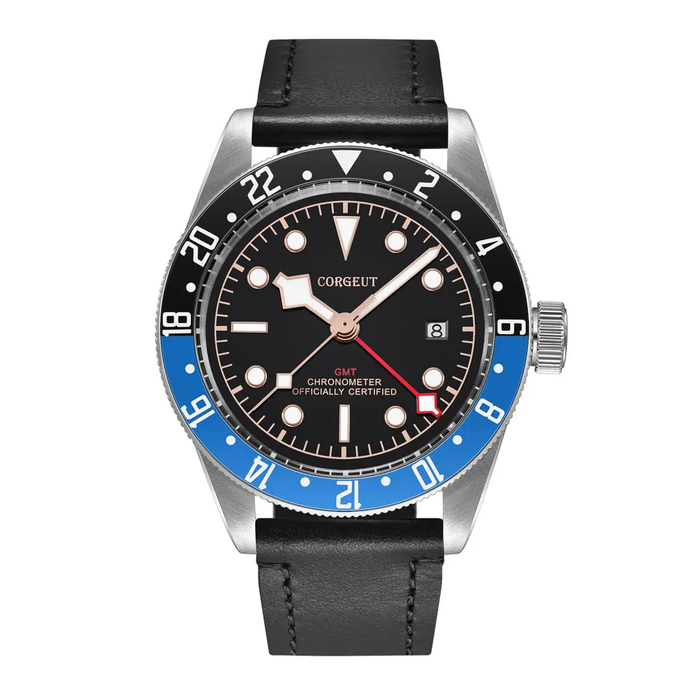2031A-SLBG Corgeut люксовый бренд Schwarz Bay GMT Мужские автоматические механические часы Военные Спортивные часы для плавания кожаные механические наручные часы - Цвет: 2031A-SLBG
