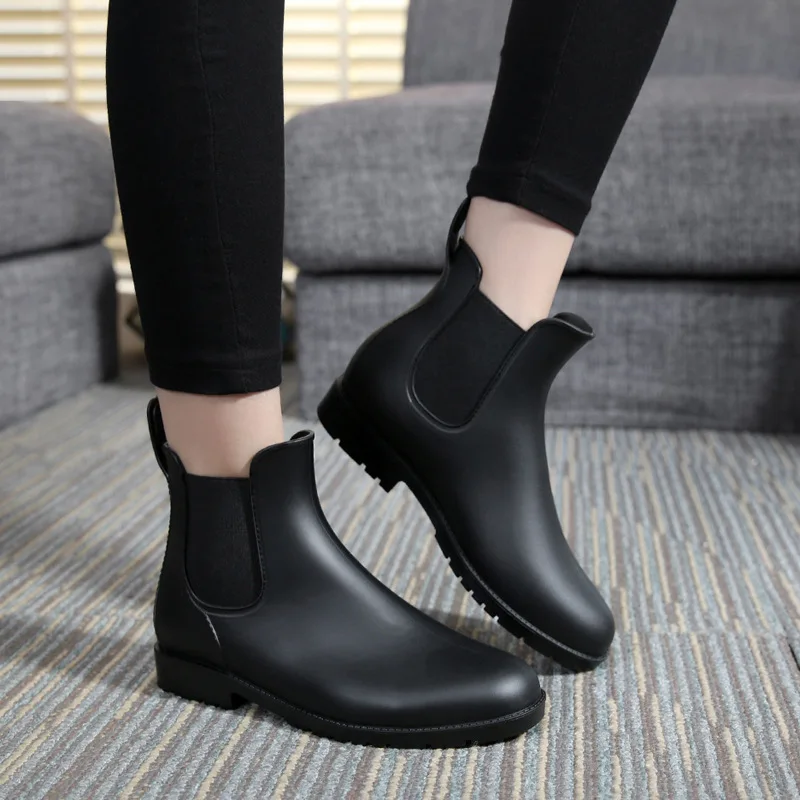 

CINESSD PVC Rubber Boots Women Rain Platform Shoes Woman Booties Chelsea Ankle Boots For Women Shoes 2020 Slip On Ladies Shoe 43