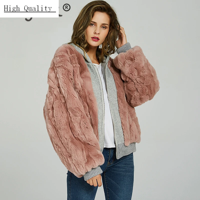 

Luxury Real Fur Coat Women Winter Clothes 2020 Natural Rex Rabbit Fur Liner Parka Hooded Coat Slim Warm Jacket Hiver 9001