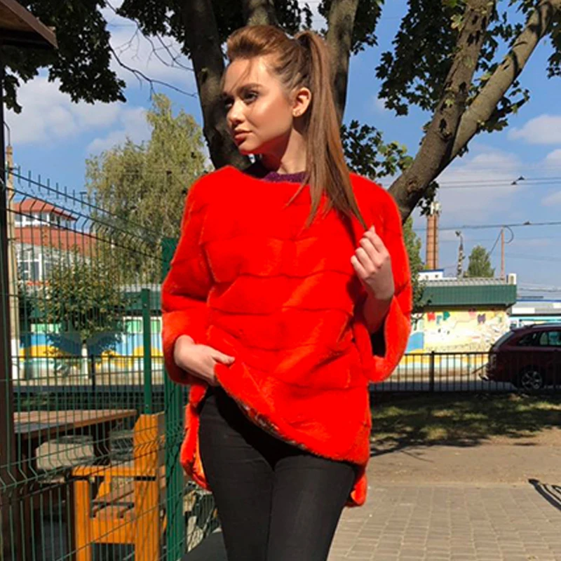 BFFUR, модное красное Норковое меховое пальто, короткое, зимнее, теплое, натуральная норковая Меховая куртка, женская верхняя одежда, натуральный мех, пончо и накидки, пальто