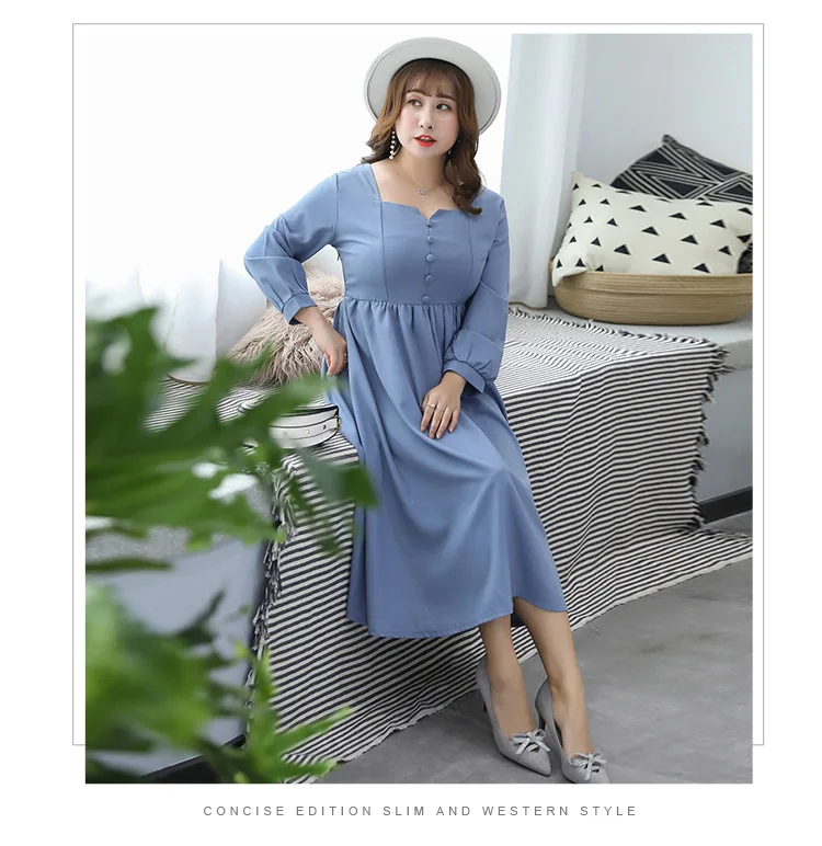 Autumn New Style Fat Mm Large Size Korean-style CHIC Wind Elegant Dress Casual Fashion Skirt a Generation of Fat 6662