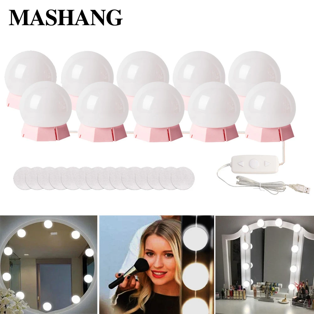 

10Pcs LED Makeup Mirror Light Bulb Vanity Light Mirror Hollywood Lamp USB Dressing Table Mirror Stepless Dimmable Cosmetic Lamp