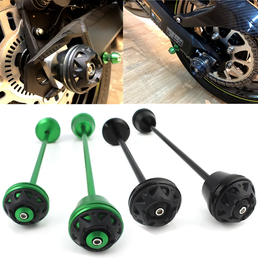 

For Kawasaki Z900 Z 900 2017 2018 2019 Motorcycle Front Rear Axle Fork Wheel Protector Crash Sliders Cap Pad Green CNC Aluminum