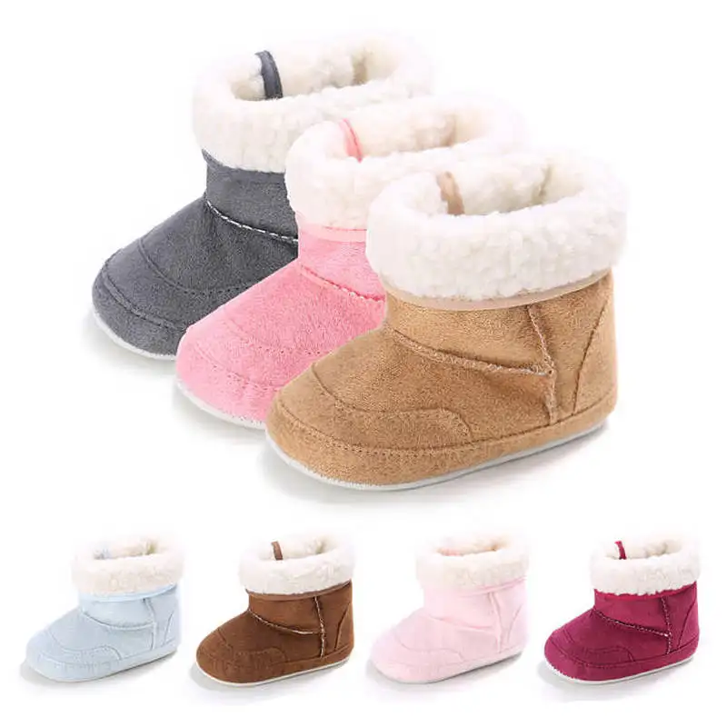 

2019 winter snow 7 colors Solid warm Plush indoor soft cotton Sole 0-2 years Newborn Toddler Baby Shoes First Walkers fur boot