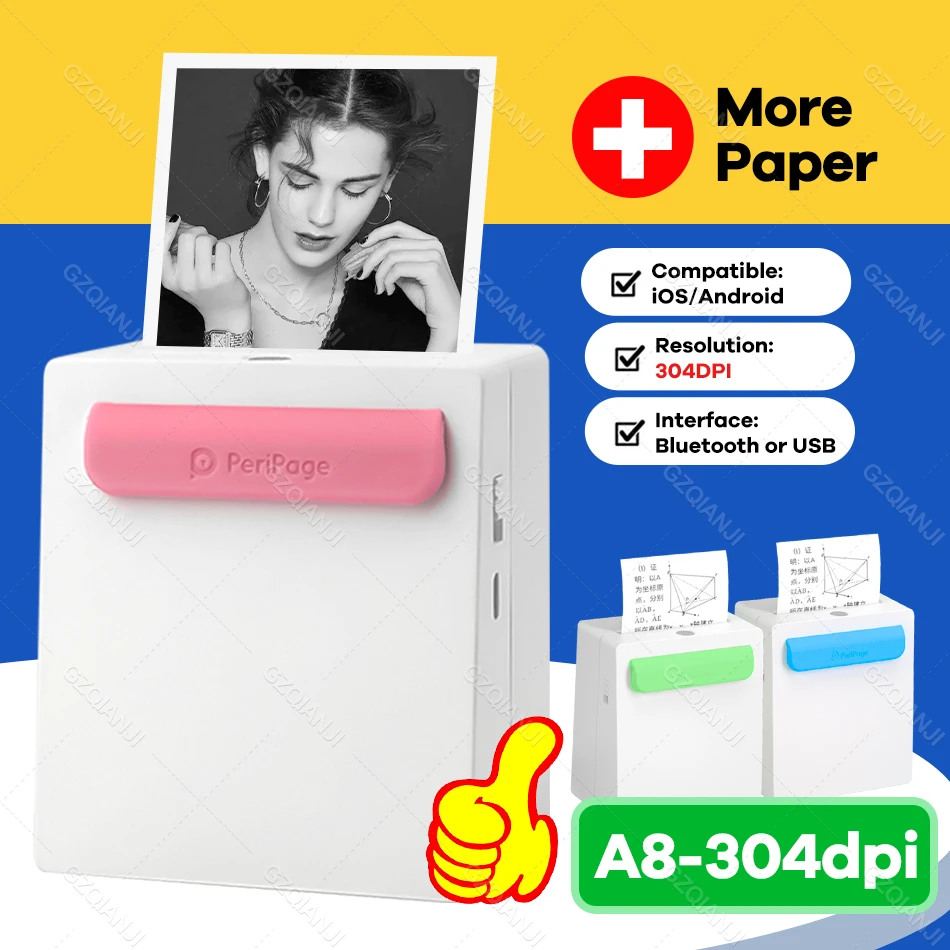 PeriPage Mini Pocket Printer Wireless Thermal Photo Printer Labels Android iPhone Kids Holiday Gift A8 Navidad Regalos Impresora