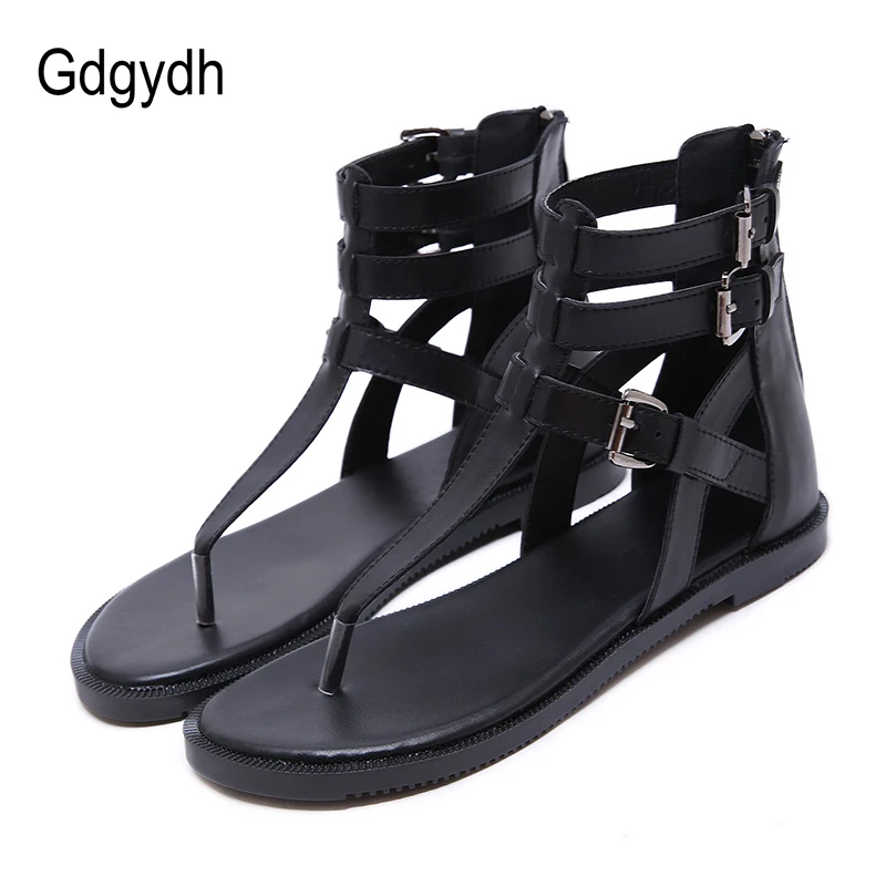 

Gdgydh 2020 New Summer Beach Flip Flops Flat Shoes Woman Open Toe Gladiator Sandals Black Leather Vintage Casual Shoes Back Zip
