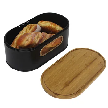 

Farmhouse Dinner Rolls Home Decor With Bamboo Lid Cutting Board Food Container Kitchen Storage Bin Pastries Bread Box Countertop