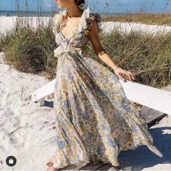 

2020 summer woman long dress sexy v neck printed dresses