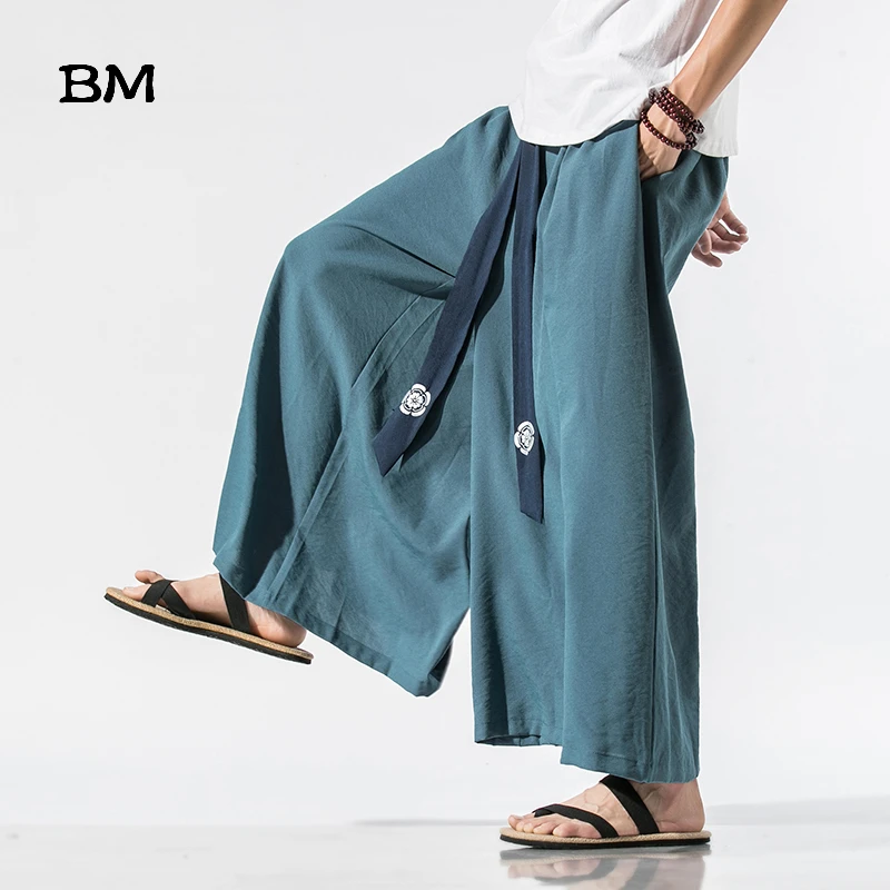 Men Drop Low Crotch Baggy Pants Belted Chinese Traditional Hanfu Trouser  Fashion  eBay