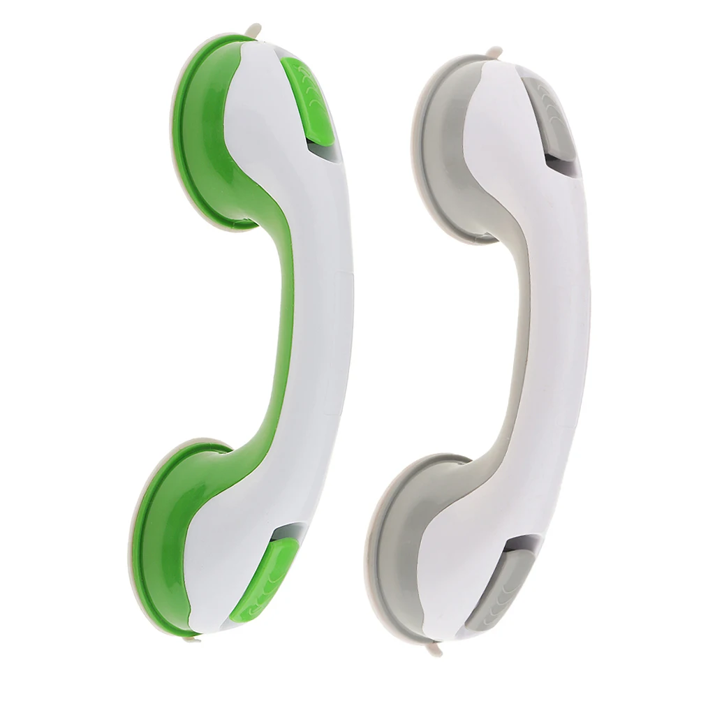 2 Pcs Durable Suction Helping Handle Safety Cup Grab Bar Handrail Bathroom Shower Bathtubs Grip Rails 10'' Green Grey