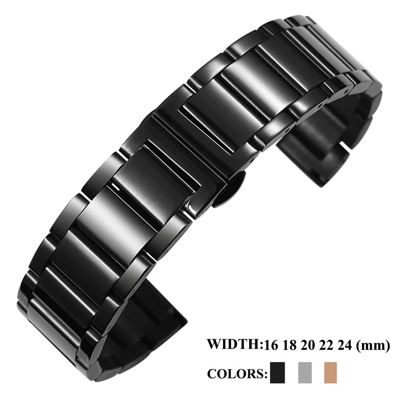 14mm/16mm/18mm/20mm/22mm/24mm Metal Watch Strap Band Stainless Steel Rose Gold Black Correa De Reloj Accessories For Omega Casio | Наручные