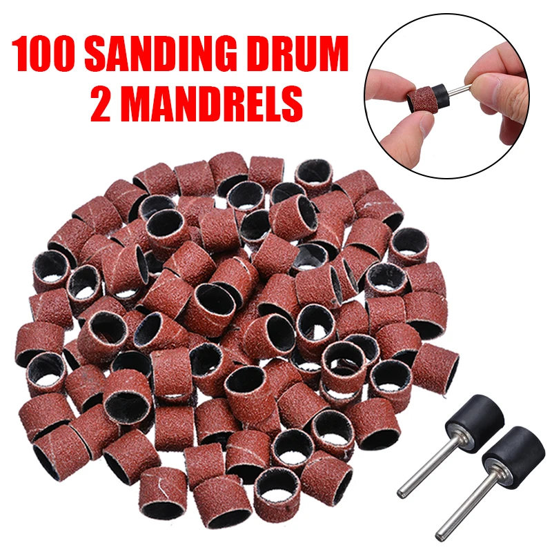100 pieces 3/8" 80 Sander Grit Sanding Bands Kit Sleeves with 2pcs Drum Mandrels for Rotary Tools | Инструменты