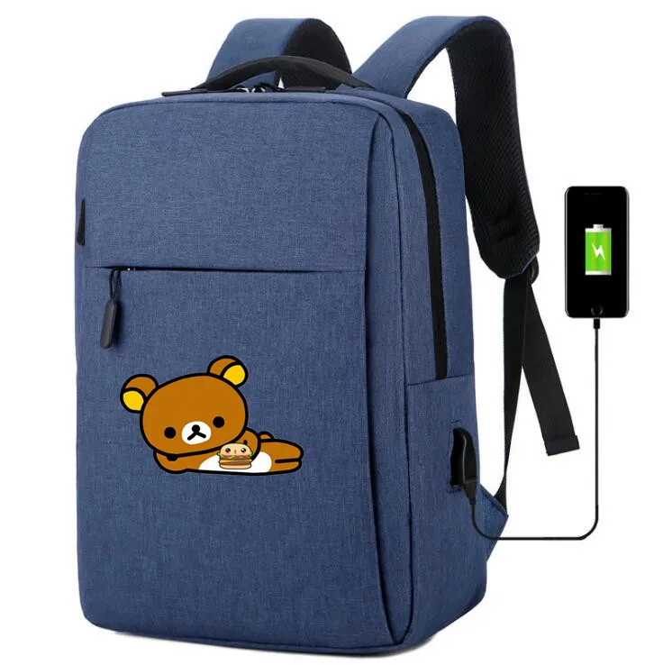 Детский рюкзак из парусины Rilakkuma, usb зарядка, школьные сумки, мобильный телефон, зарядка через плечо, сумка для ноутбука, дорожная сумка рюкзак
