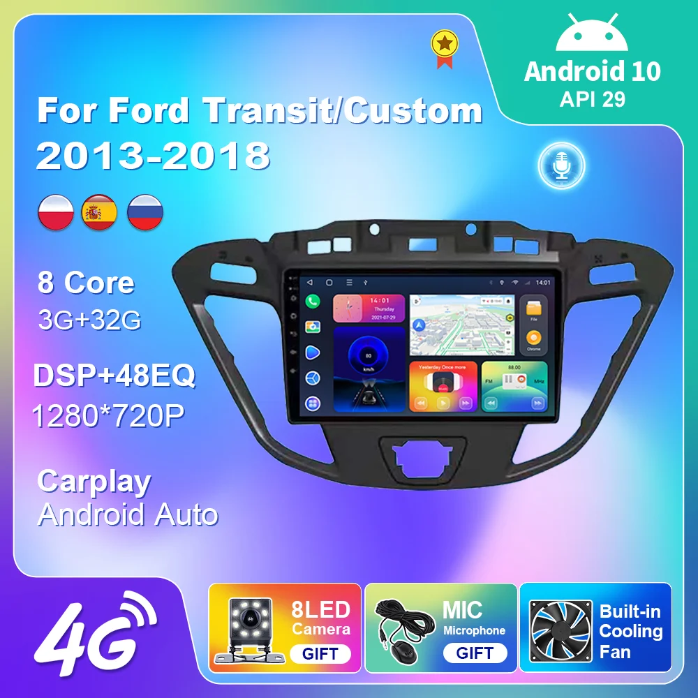 Autoradio for Ford Transit Custom 2013-2018 Car Radio Stereo Multimedia Video Player Navigation GPS No 2din Tape Recorder | Автомобили и