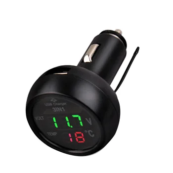

3 In 1 Multi-function Car Voltmeter On-board Thermometer Digit DisplayB Mobile Phone Charger Blue Green Red