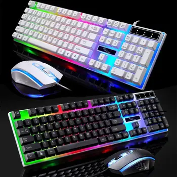 

Colorful Backlit Standard Keyboard 104 keys USB Ergonomic Wired Gaming Keyboards and Mouse Combos For Home Office Desktop