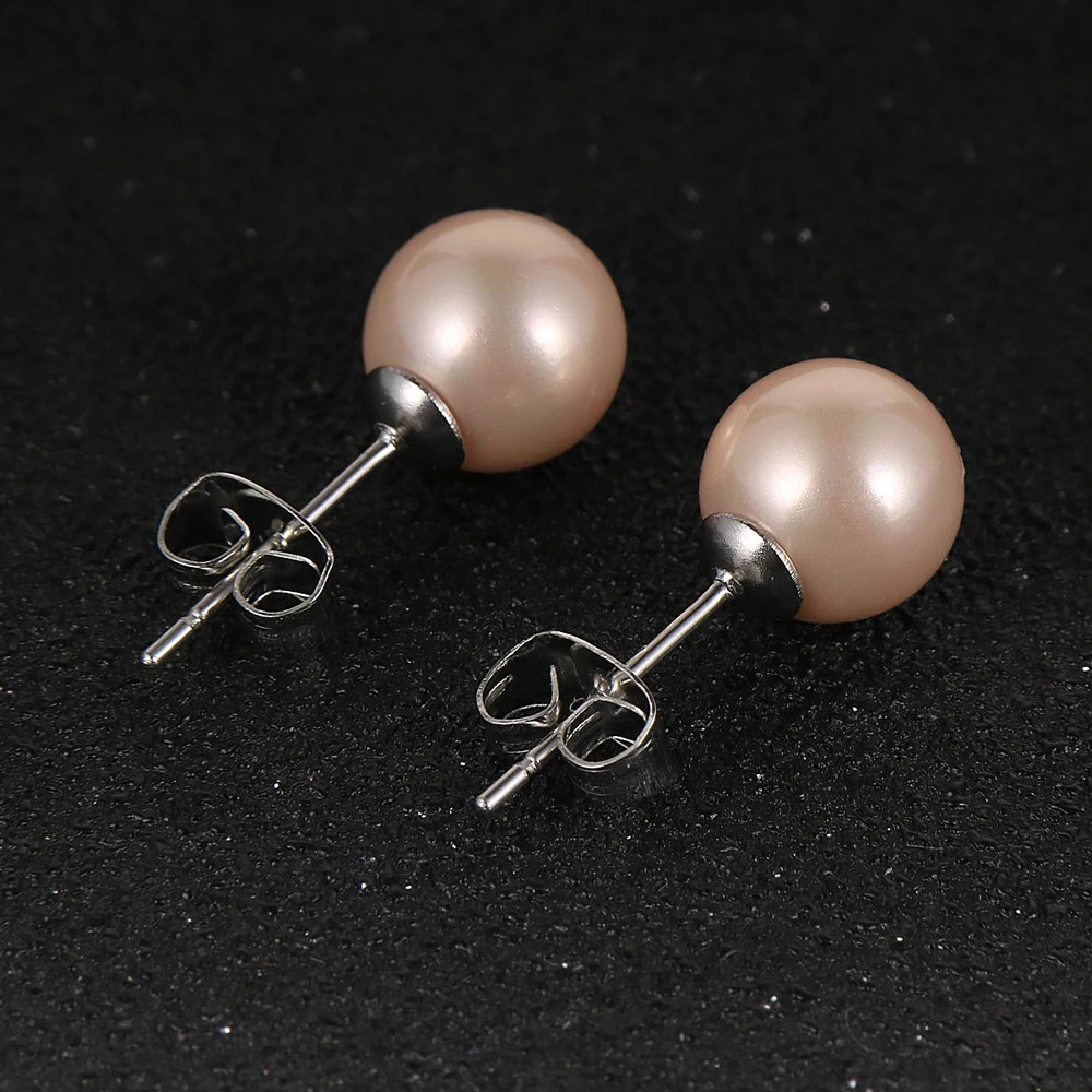 2020 Korean Fashion Women Imitation Pearl Ear Studs White Pink Shell Beads Stainless Steel Earrings Wedding Party Jewelry Gift | Украшения
