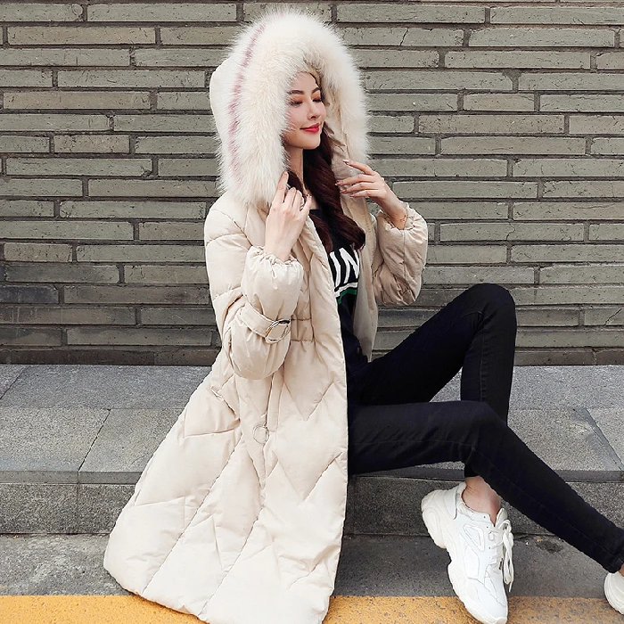 Jacket Down Women's New Winter Korean Version Medium Length Cotton Jacket With Waist Over Knee
