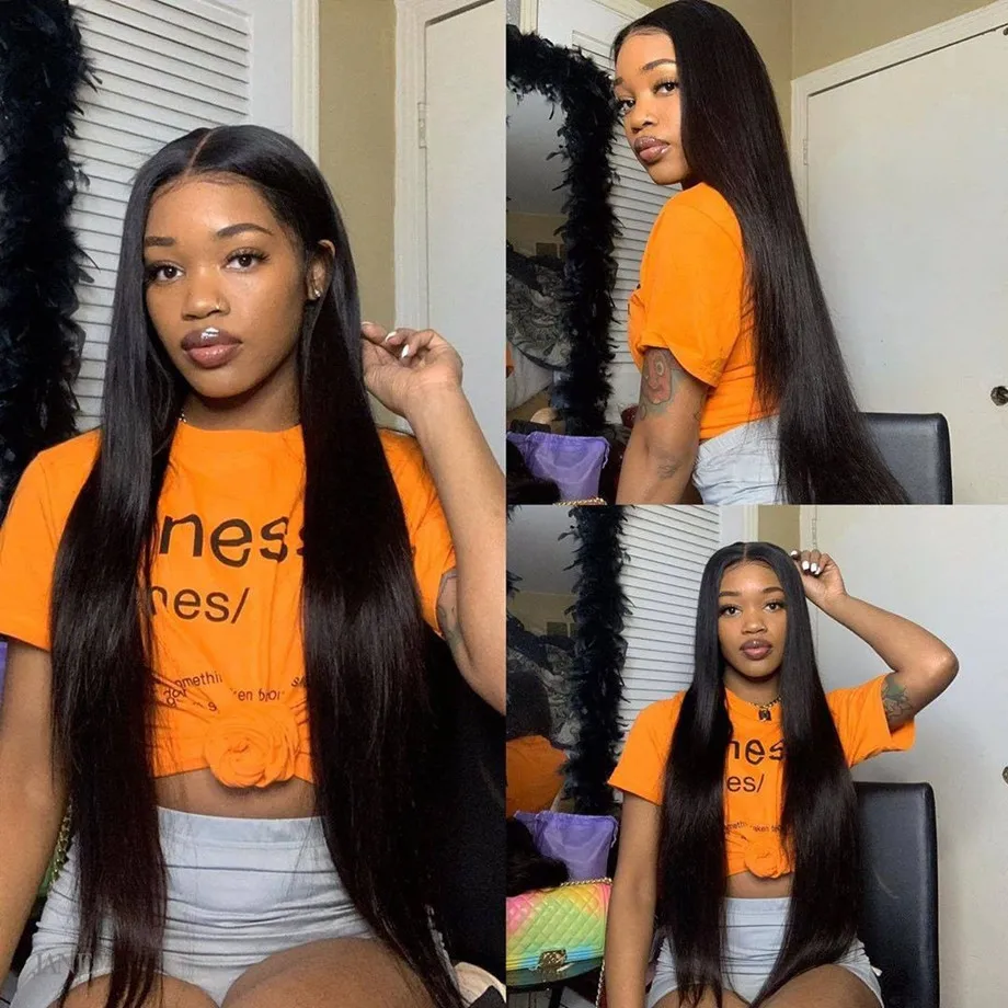 Lace Front Human Hair Wigs Short Straight 28 30 40 inch Brazilian Natural Color Frontal Wig Pre Plucked Cheap For Black Women
