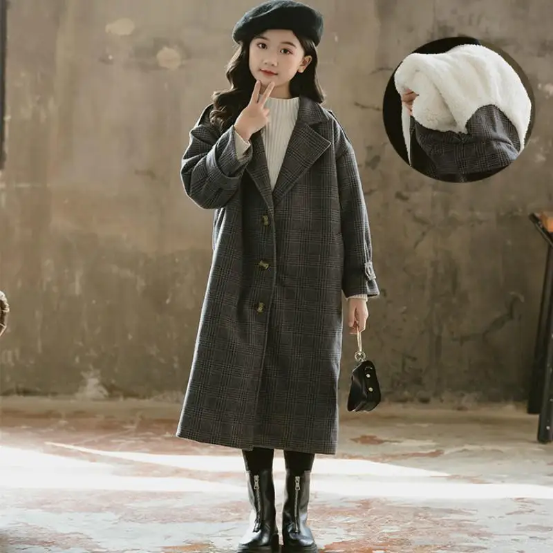 

2019 New Personality Winter Girls Jacket Thicken Plaid Baby Girls Coat Fashion Design Kids Long Style Warm Coat for Girls